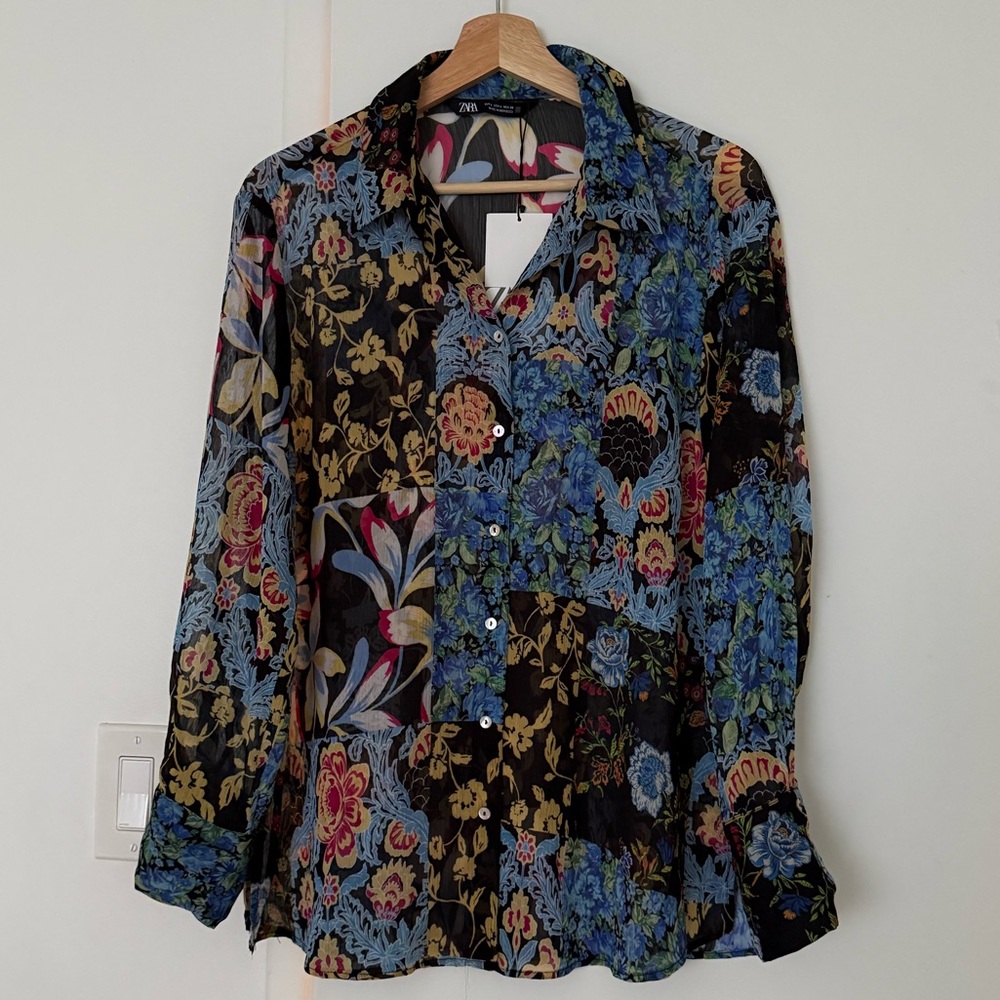 Zara Multicolor Floral Button Down Shirt